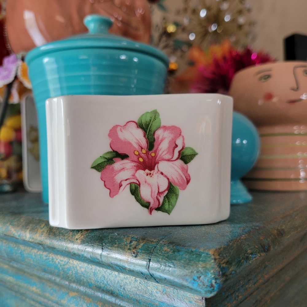 Mayer China Sugar Packet Caddy w/Pink Flower ~ Made in USA ~ Restaurant Ware